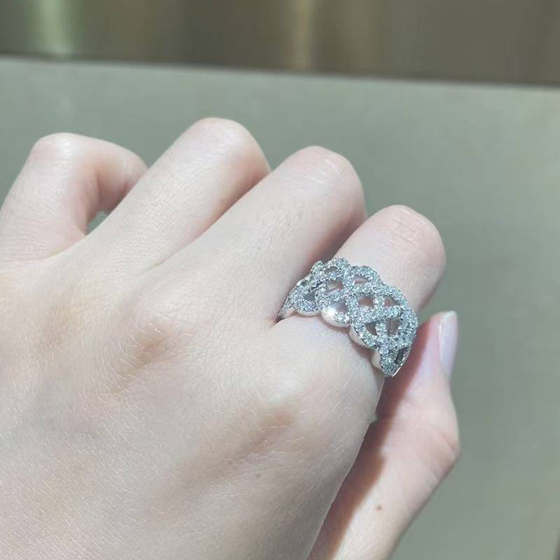 满钻排戒S925银镀白金Women's Ring定制选款副石Moissanite1.26ct